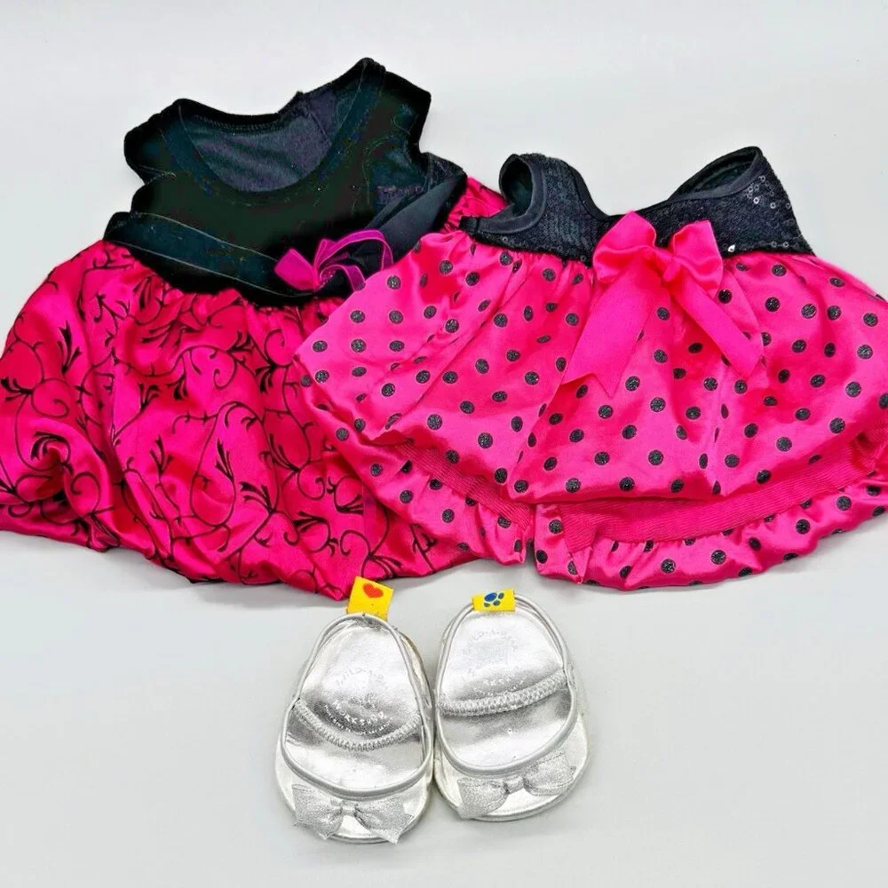 Build a Bear Fancy Pink Black Dresses High Heal Shoes Lot of 2 Dress